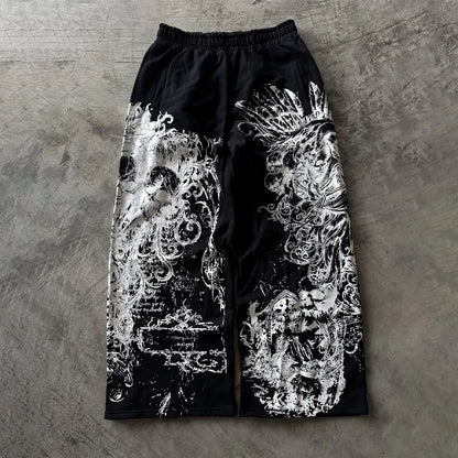 Y2K Retro Casual Pants Gothic Skull Direct Spray Printing Floor Pants Oversized Unisex Streetwear Fashion Men's Clothing Joggers