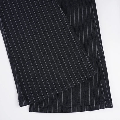 2000s Clothes Y2k Low Rise Boot Cut Jeans Woman Casual Black Striped Denim Trousers Streetwear Flare Pants P77-DD25