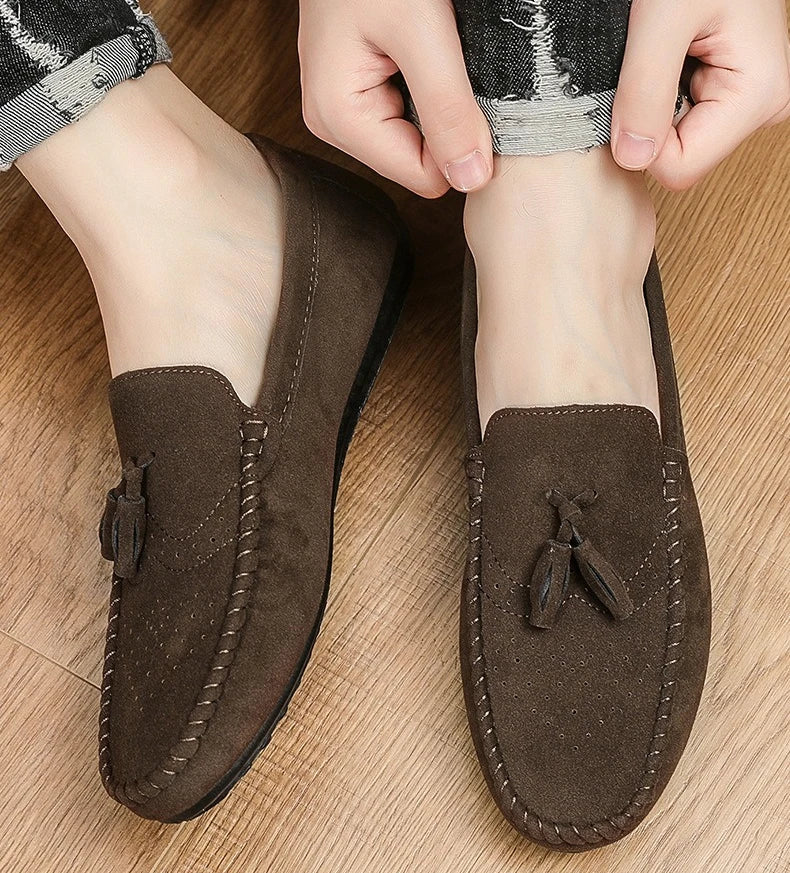 Fashion suede tassel men's casual leather shoes sneakers for lazy people  comfortable driving shoes