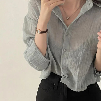 Trendy Shirt Blouse Simple Thin Pure Color Anti-UV Shirt Anti-fade Shirt Top Women Solid Color Sun Protection Shirt Streetwear
