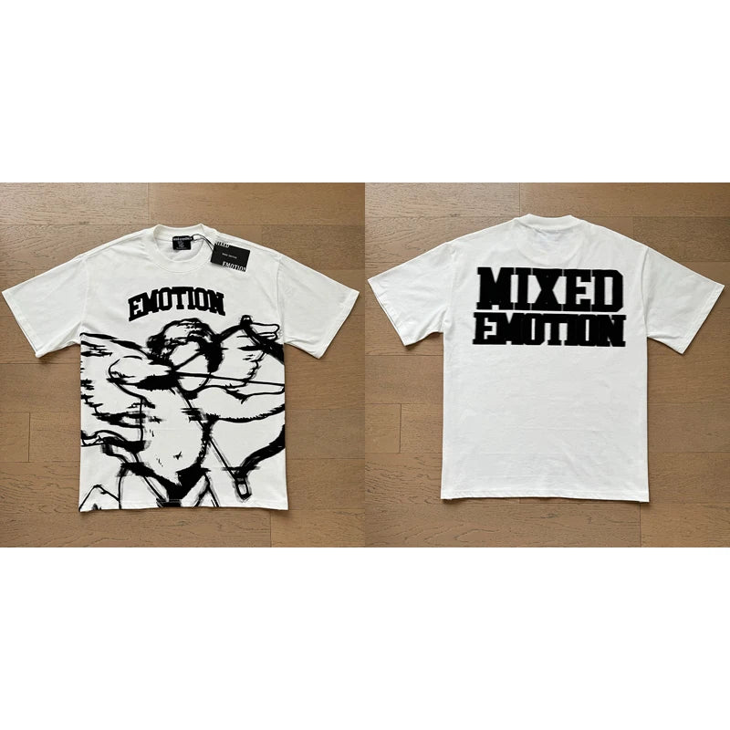 Fashion Brand MIXED EMOTION T-shirts Men Women Couple Streetwear Angel Print Summer Top Tee Round Neck Short Sleeve