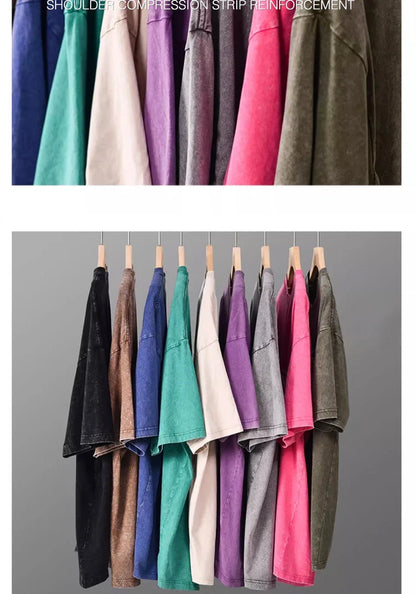 American Style Retro Heavyweight Solid Color Short Sleeved T-shirt Men Women Summer Street Trendy Washed Old Oversized Clothes