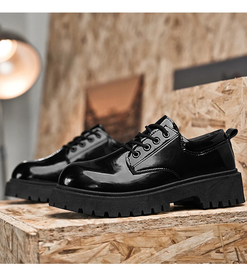 Couple's casual leather shoes Four Season thick sole anti slip comfort men's and women's workwear shoes plus size lace up shoes