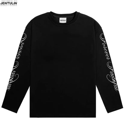 Men Clothing High Quality Letters Graphic Printing Casual Loose Long Sleeve T Shirts Y2K Trend Women Fashion Vintage Streetwear