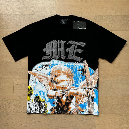 Fashion Brand MIXED EMOTION T-shirts Men Women Couple Streetwear Angel Print Summer Top Tee Round Neck Short Sleeve