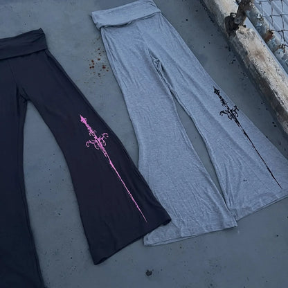 Fashion Aesthetics Printed Y2K Pants Hip Hop Punk Style Comfortable Pants Gothic Retro Casual Women's Wide Leg Pants emo girl