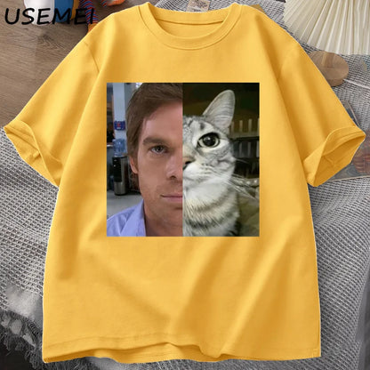 Dexter Morgan Cat T-shirts Funny Cotton Short Sleeve O Neck Tshirt Unisex Streetwear Mens Clothes Harajuku Printed T-shirt Tops