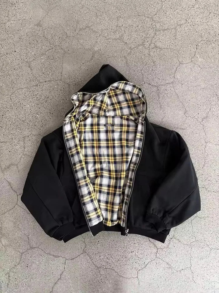Winter Casual Plaid Print Hoodie Women's Warm Zip-Up Double-Sided Wear Sweatshirt Female Fashion Trendy Loose Hooded 2025 New