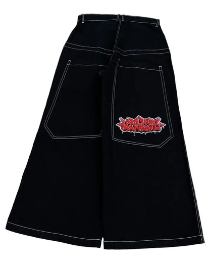 Harajuku Money Print Streetwear Jeans High Waist Wide Trouser Black Pants Streetwear Men Hip Hop Women Embroider Y2k Baggy Jeans