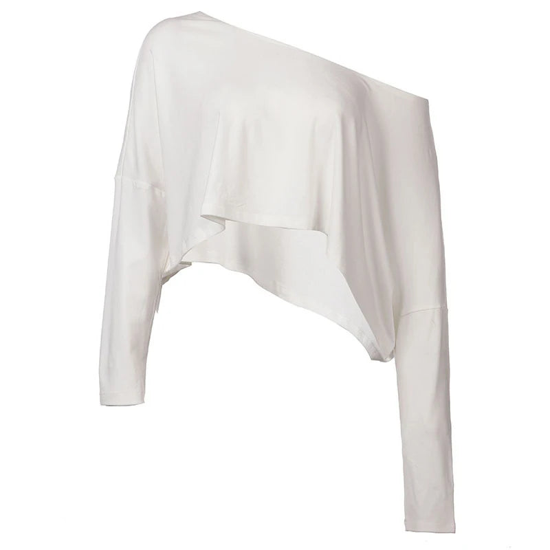 Streetwear Off-shoulder Crop Top Vintage 2000s White Long Sleeve Loose T Shirts Women Casual Autumn y2k T-shirt Harajuku