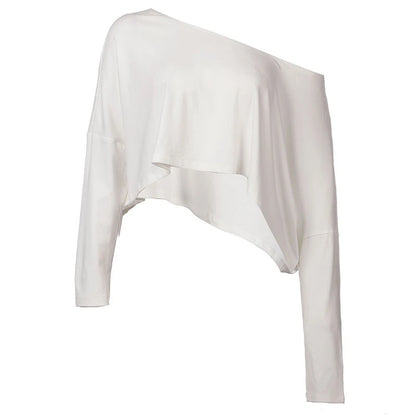 Streetwear Off-shoulder Crop Top Vintage 2000s White Long Sleeve Loose T Shirts Women Casual Autumn y2k T-shirt Harajuku