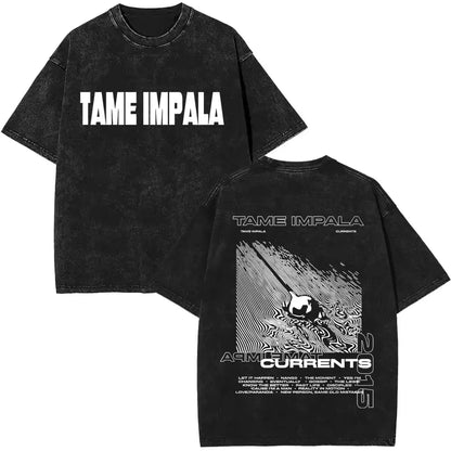 2025 Washed Vintage Tame Impala Graphic Print T-shirts Men's Clothing Pop Rock Band T-shirt Men Women Fashion Retro T Shirt