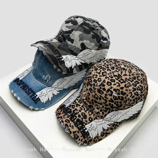 Korean Embroidered Letters Dual-bladed Angel Wings Baseball Hats New Men Women Sunshade Retro Versatile Fashion Peaked Caps ins