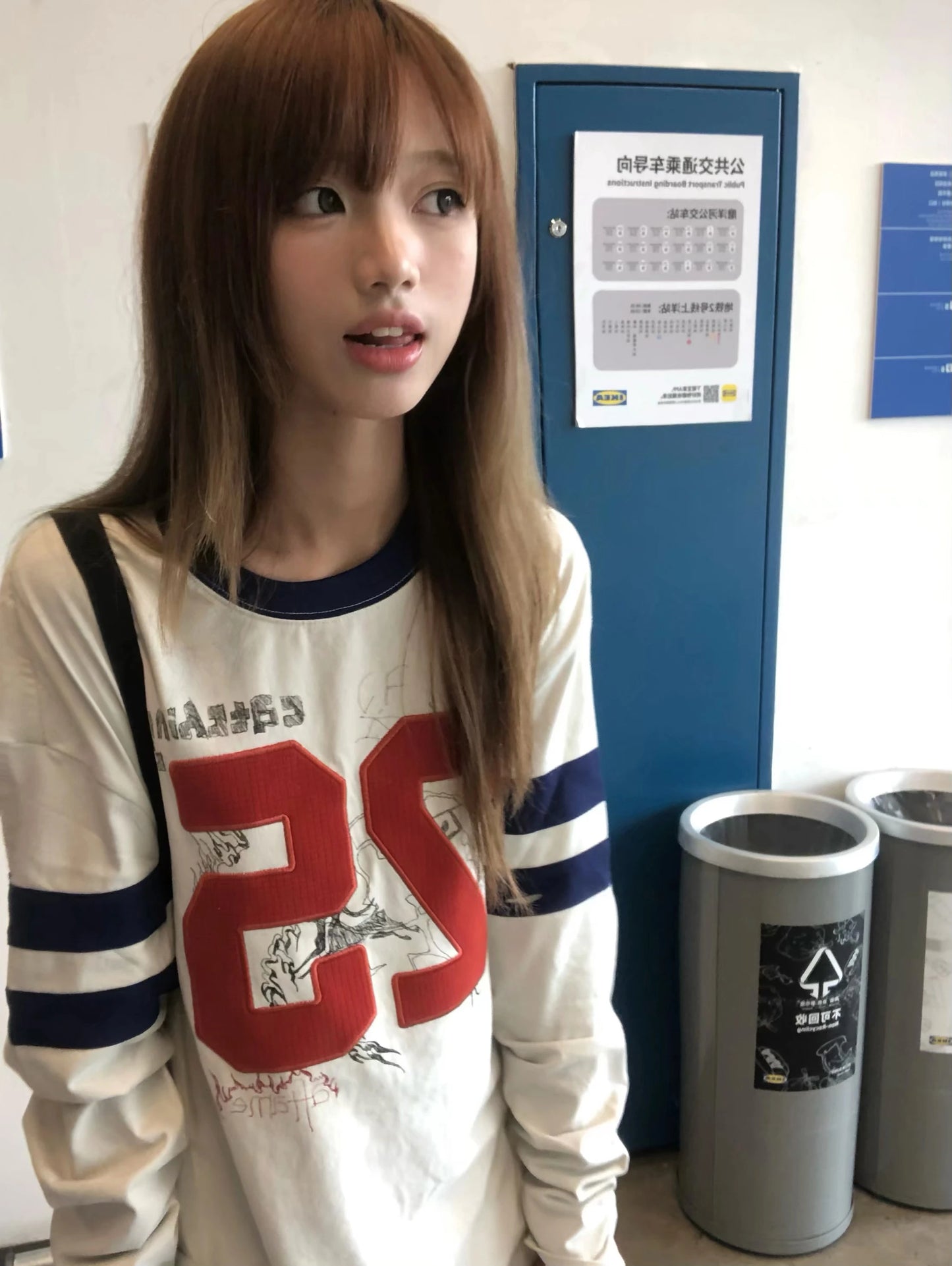 Karrram Japanese Y2k Number Print T-shirt 2000s Aesthetics Long Sleeve Jersey Tops Vintage Harajuku Streetwear American Retro