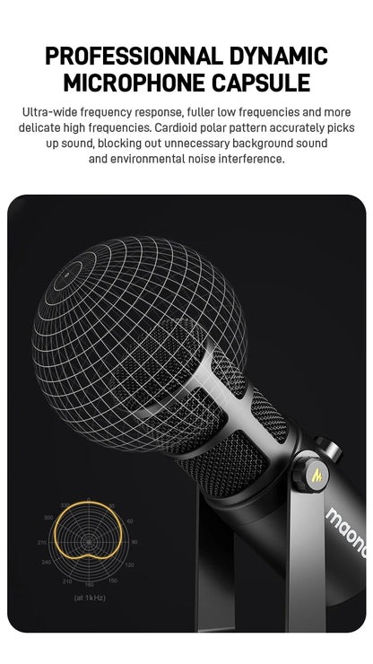 maono PD400X USB/XLR Dynamic Microphone All Metal With One-Touch Mute Headphone Jack And Volume Control For Podcasting Streaming