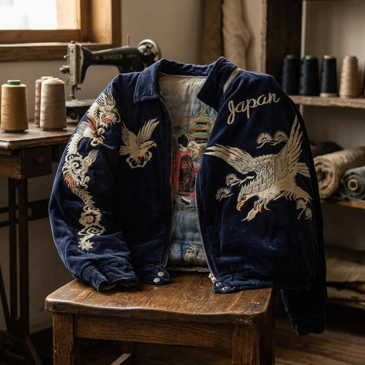 Y2K Vintage Harajuku Embroidery Sukajan Jacket Women Men Retro Dragon Eagle Bomber Coat Streetwear Oversized Souvenir Jackets