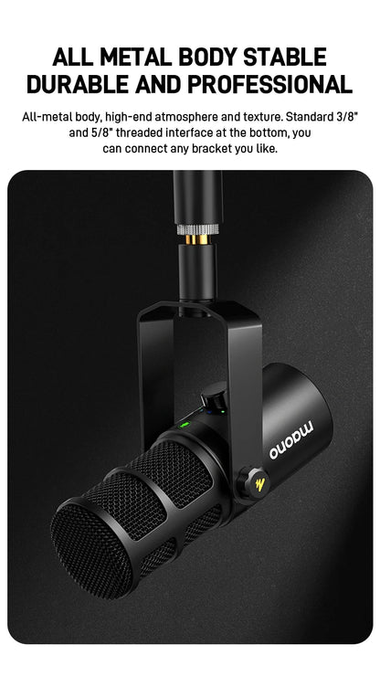 maono PD400X USB/XLR Dynamic Microphone All Metal With One-Touch Mute Headphone Jack And Volume Control For Podcasting Streaming