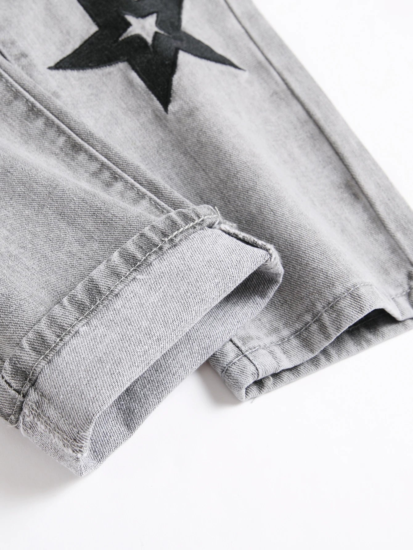 Y2K Men's Jeans - Fashionable Gray Mid-Rise Straight-Leg, Ripped Embroidered Vintage Washed Street Denim