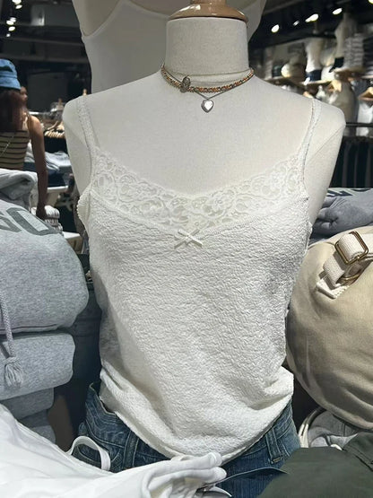 Lace Trim Strapless Tops Women Cotton Soft Slim  White Sexy Sleeveless Camisole Sweet Cute Chic Tank Tops Y2K