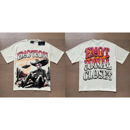 Fashion Brand MIXED EMOTION T-shirts Men Women Couple Streetwear Angel Print Summer Top Tee Round Neck Short Sleeve