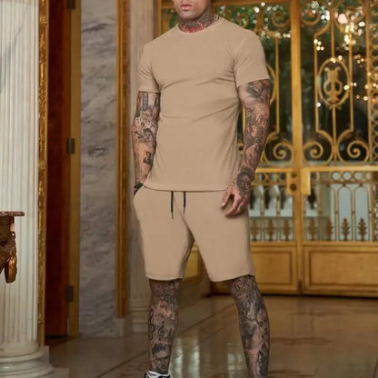 2025 Fashionable and casual summer outdoor sports suit men's breathable T-shirt shorts casual and fashionable two-piece set