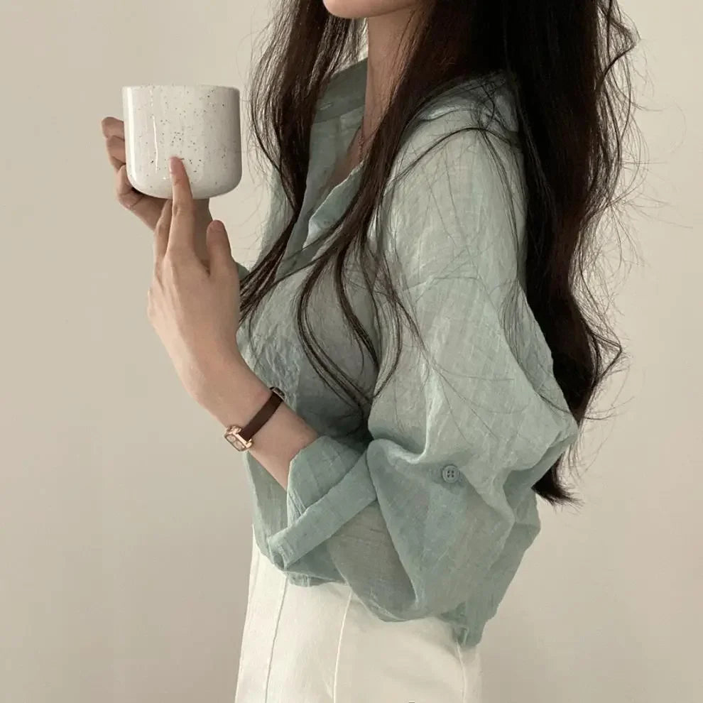 Trendy Shirt Blouse Simple Thin Pure Color Anti-UV Shirt Anti-fade Shirt Top Women Solid Color Sun Protection Shirt Streetwear