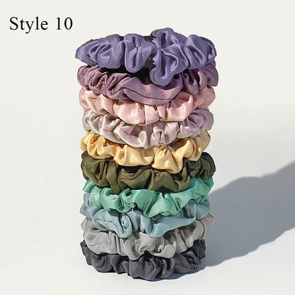 10pcs/Set Colorfu Hair Bands Women Hair Tie Satin Silk Scrunchies Simple Girls Hair Accessories Fabric Loop Hair Rope Headwear