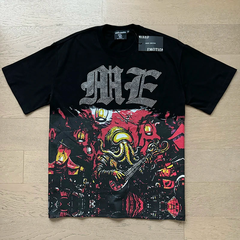 Fashion Brand MIXED EMOTION T-shirts Men Women Couple Streetwear Angel Print Summer Top Tee Round Neck Short Sleeve