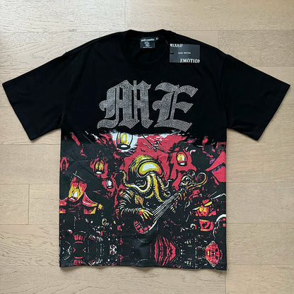 Fashion Brand MIXED EMOTION T-shirts Men Women Couple Streetwear Angel Print Summer Top Tee Round Neck Short Sleeve