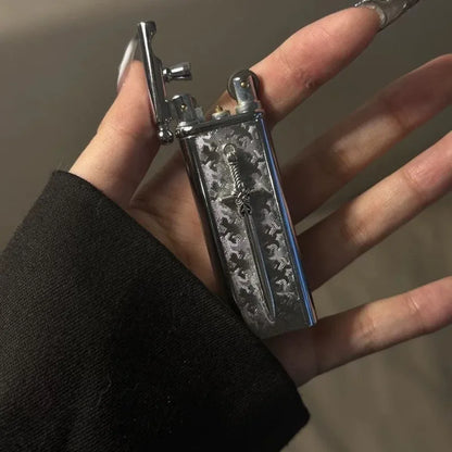 New high-end handmade retro cross outdoor lighter with metal grinding wheel and open flame portable lighter smoking gift