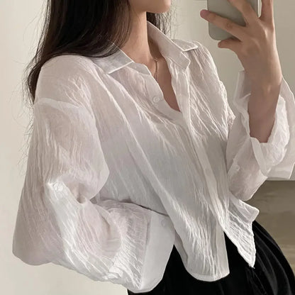 Trendy Shirt Blouse Simple Thin Pure Color Anti-UV Shirt Anti-fade Shirt Top Women Solid Color Sun Protection Shirt Streetwear