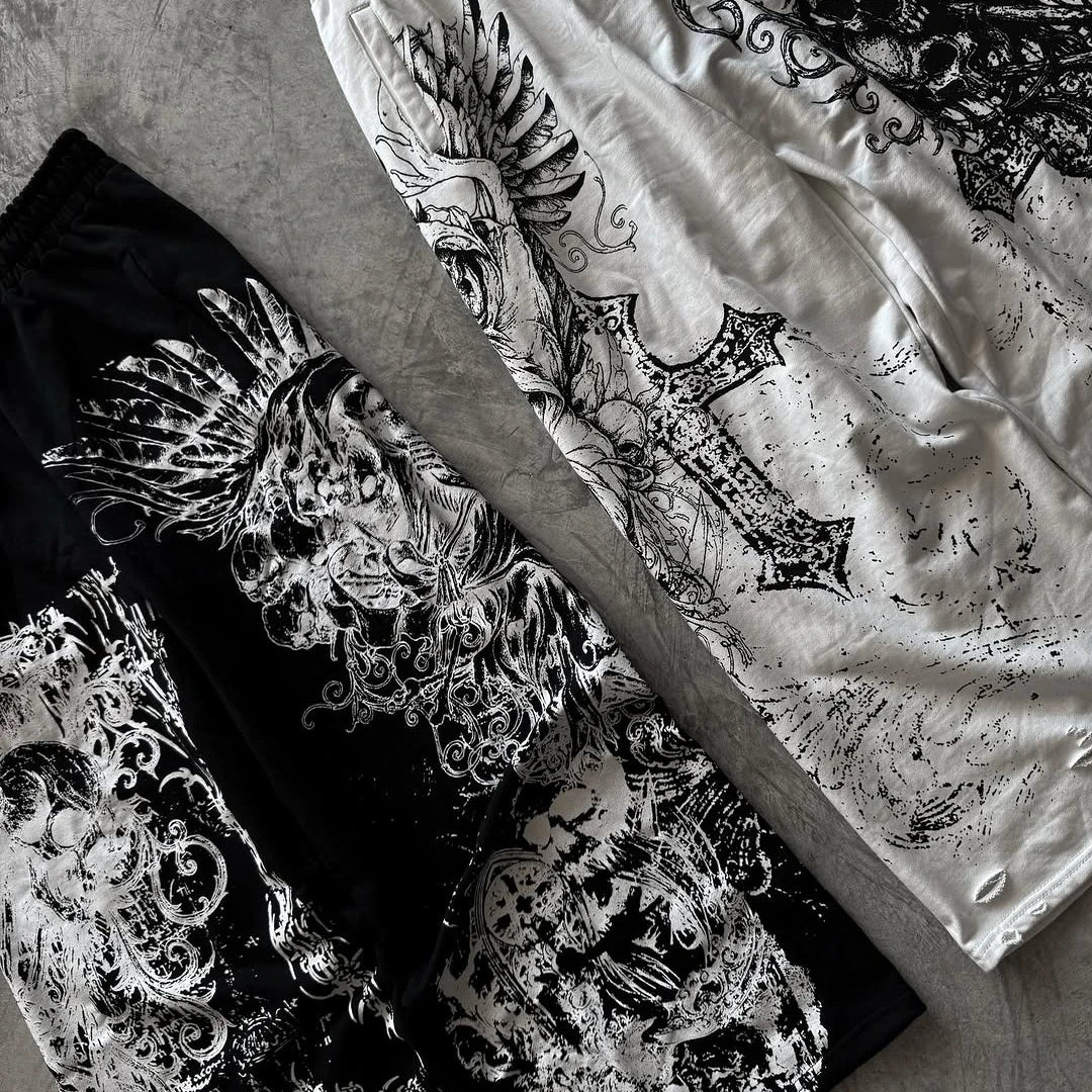 Y2K Retro Casual Pants Gothic Skull Direct Spray Printing Floor Pants Oversized Unisex Streetwear Fashion Men's Clothing Joggers