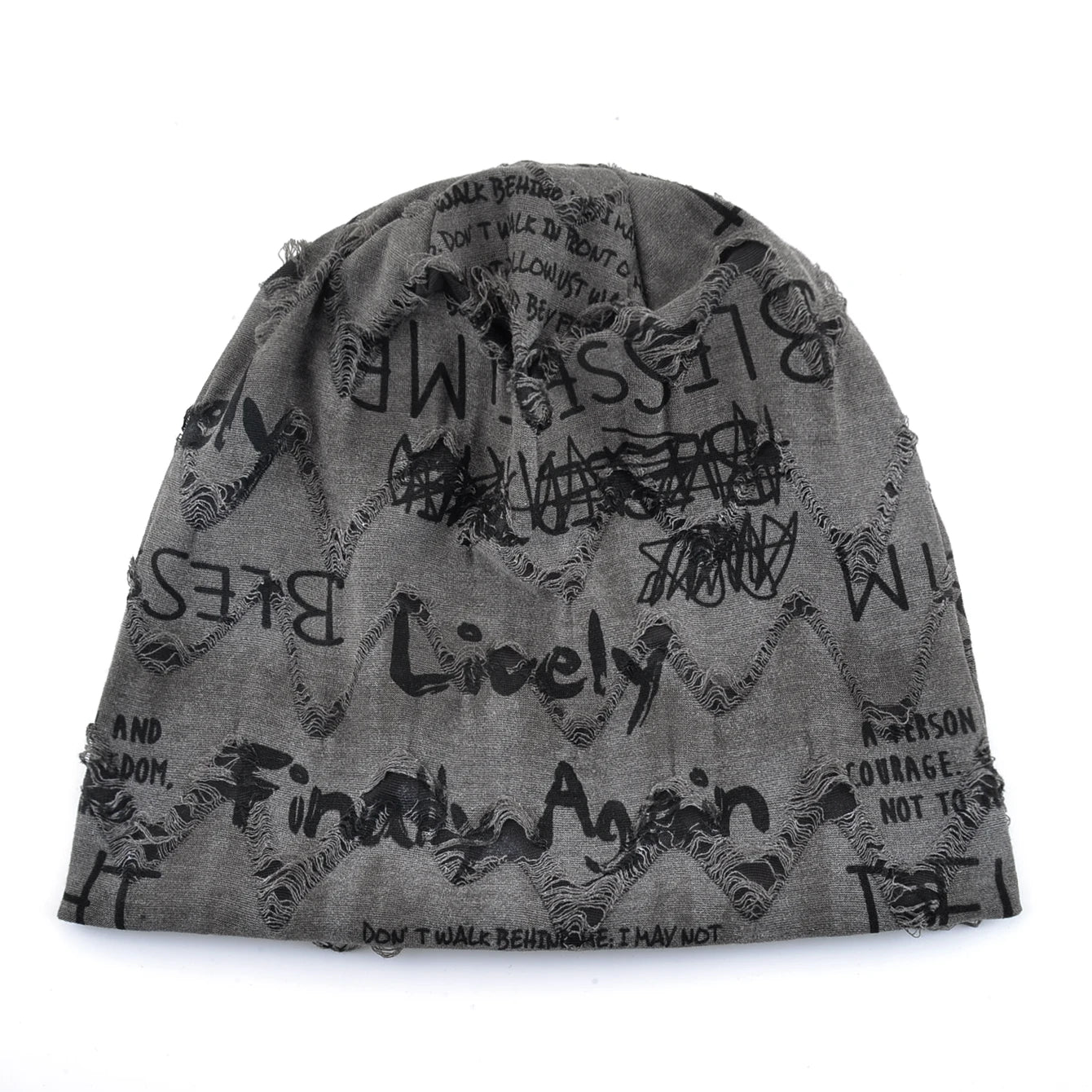Letter Print Beanie Hats For Women Men Vintage Distressed Cracked Design Wasteland Style Spring Summer Warm Fleece-lined Winter