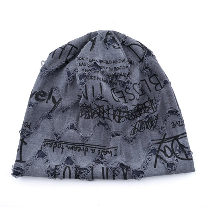 Letter Print Beanie Hats For Women Men Vintage Distressed Cracked Design Wasteland Style Spring Summer Warm Fleece-lined Winter