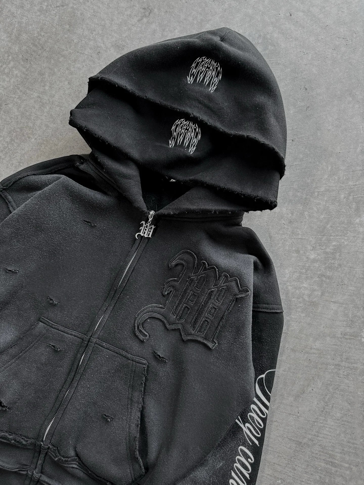 Y2K Harajuku Punk Gothic Loose Hooded Sweatshirt American Embroidered Patch Casual Double Hooded High Street Retro Sports Sui
