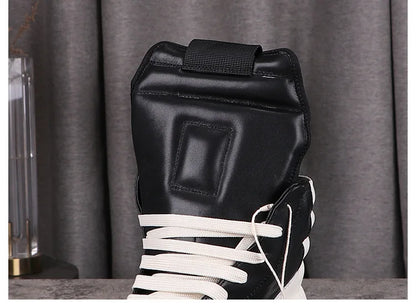 Fashion Men's Casual Shoes Inverted Triangle Design Leather Shoes for Women Black Solid Women's Sneakers Lace-up Men's Shoes
