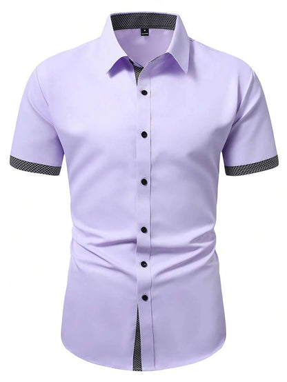 Spring Summer New Men Clothes Short Sleeve Spell Color Shirt 95% Polyester 5%Spandex