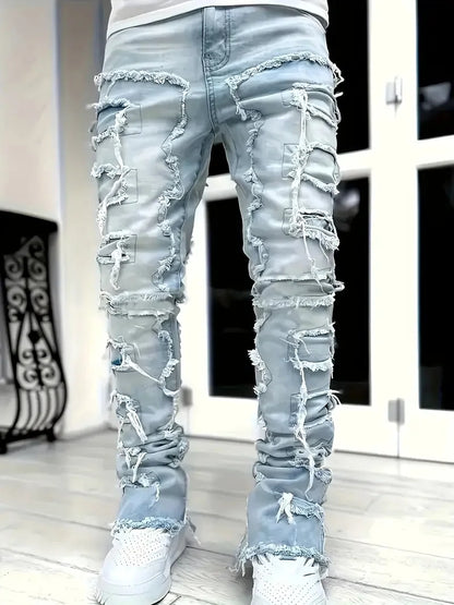 Y2K hip-hop style jeans, men's casual street-style stretch jeans, fashionable versatile stretch denim pants