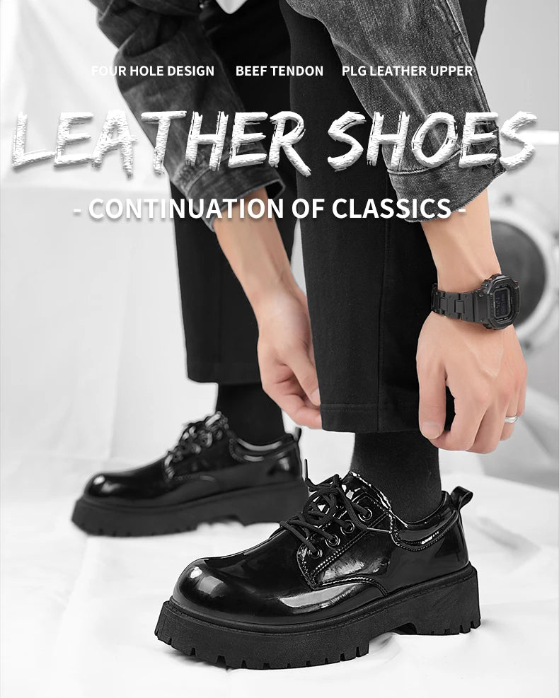 Couple's casual leather shoes Four Season thick sole anti slip comfort men's and women's workwear shoes plus size lace up shoes