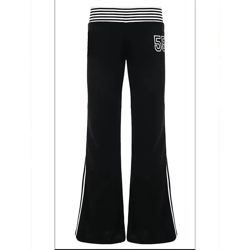 2026 Spring Summer  Women High Street American Retro Flared Pants Y2k Low Rise Long Trousers College Harajuku 2000s Bell Bottom