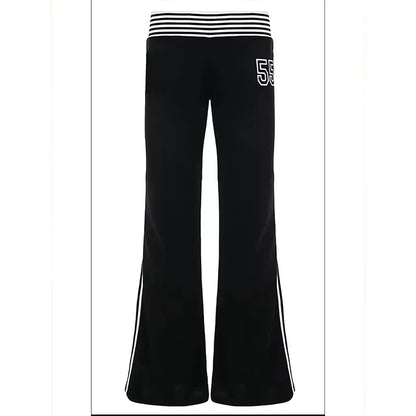 2026 Spring Summer  Women High Street American Retro Flared Pants Y2k Low Rise Long Trousers College Harajuku 2000s Bell Bottom