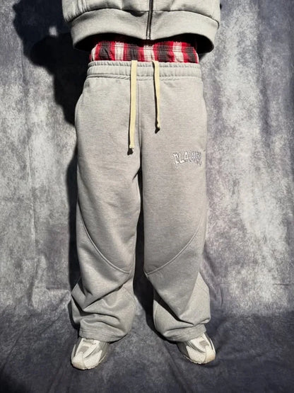 Print Wide Leg Pants Women Grey Streetwear Baggy Drawstring Sweatpants 2026