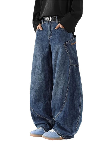 Men's Baggy Barrel Wide Leg Jeans for Men Women Loose Fit Streetwear Y2k Hip Hop Denim Pants