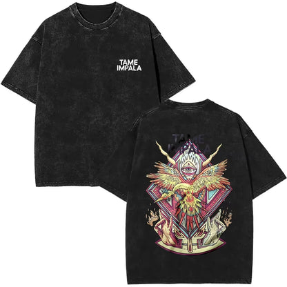 2025 Washed Vintage Tame Impala Graphic Print T-shirts Men's Clothing Pop Rock Band T-shirt Men Women Fashion Retro T Shirt