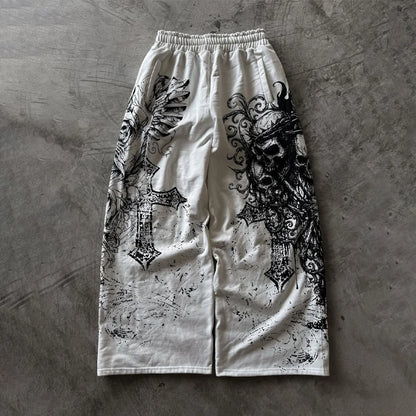 Y2K Retro Casual Pants Gothic Skull Direct Spray Printing Floor Pants Oversized Unisex Streetwear Fashion Men's Clothing Joggers