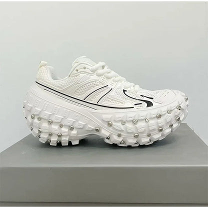 Fashion Brand Men's Or Women's Thick-soled Sports Shoes 2026 Spring New Rivet Design Couple Sports Shoes Breathable Casual Shoes