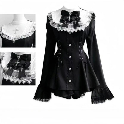 Japanese Style Lolita Sweet Dress Set 2026 New Vintage Plaid Cute Bow Short Sleeved Tops Jk Casual Y2k Shorts Girls Kawaii Set