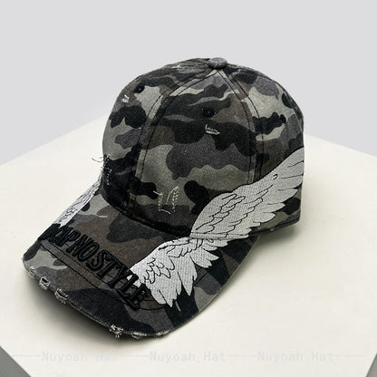 Korean Embroidered Letters Dual-bladed Angel Wings Baseball Hats New Men Women Sunshade Retro Versatile Fashion Peaked Caps ins