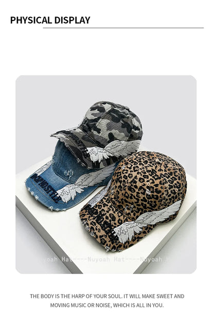 Korean Embroidered Letters Dual-bladed Angel Wings Baseball Hats New Men Women Sunshade Retro Versatile Fashion Peaked Caps ins
