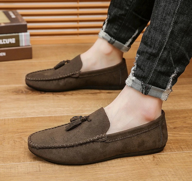 Fashion suede tassel men's casual leather shoes sneakers for lazy people  comfortable driving shoes